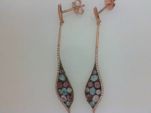 14KT RG .21CTTW RD DIA W 2.90CTTW COLORED STONE DANGLE EARRINGS