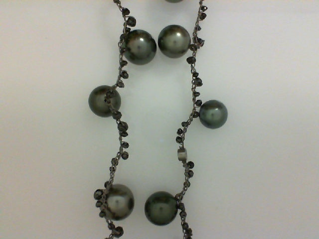 CP STEEL CROCHET W BLK DIA 19.64CTTW & TAHITIAN  9.5-12MM NECKLACE