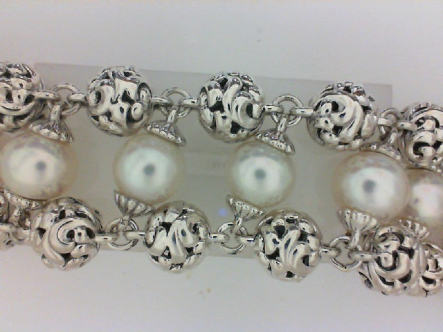 SS TRIPLE BRACELET W 11 9X9.5MM WHITE PEARLS