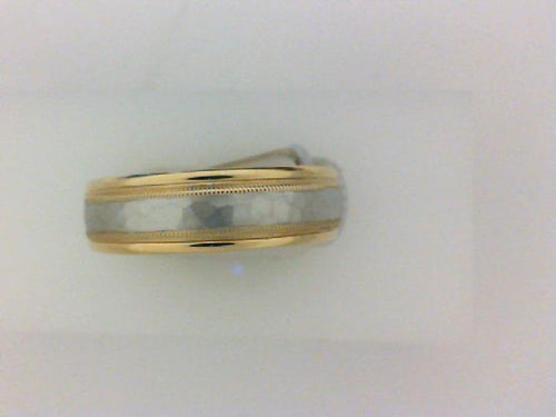 Gent's Two-Tone 14 Karat Hammered Wedding Band Size 10