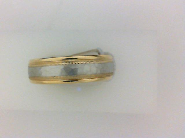 Gent's Two-Tone 14 Karat Hammered Wedding Band Size 10