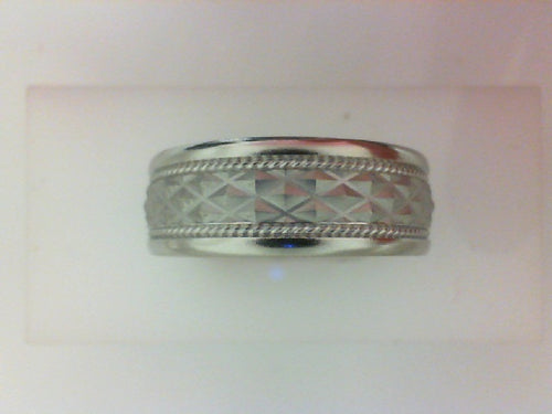 14KT WG 8MM CROSS-HATCH ROPE DESIGN BAND