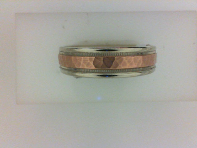 14KT WG/RG 6MM HAMMERED RG CENTER BEVEL EDGE