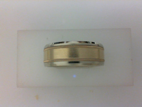 14KT TT SATIN YEL CENTER W MILGRAIN