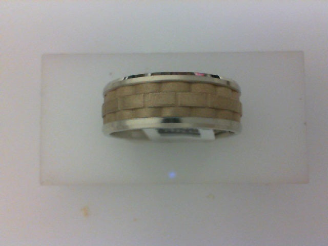 14KT TT 8MM BEV EDGE RAISED SATIN LINK CENTER BAND