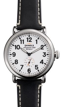 RUNWELL 41MM RD MID PLATING SS SHINY CASE &  SHINY TOP RING WHDIAL  BLK LEATHER STRAP