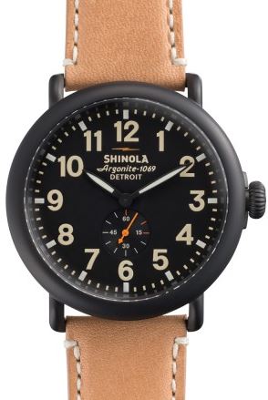 RUNWELL 47MM RD GENTS SANDBLAST CASE BLK DIAL 24MM NATURAL DUBLIN STRAP WITH BUCKLE