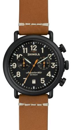 RUNWELL CHRONO 41MM PVD BLK SANDBLAST PLATING BLK DIAL 20MM NATURAL STRAP 20MM BLK PND BUCKLE