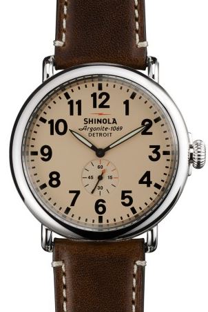 RUNWELL 47MM CREAM DIAL 22MM COFFEE LEATHER STRAP