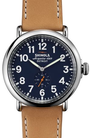 RUNWELL 47MM MIDNIGHT BLUE BL DIAL NATURAL ANILINE LATIGO STRAP