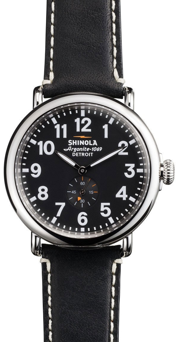 RUNWELL RD MID PLATING SS SHINY CASE & TOP RING BLK DIAL BLK  LEATHER STRAP