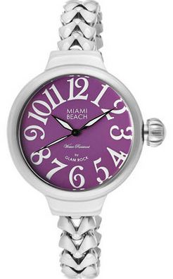 LDS QRTZ ART DECO 36MM W FISHTAIL BRAC SS SHINEY PURPLE DIAL