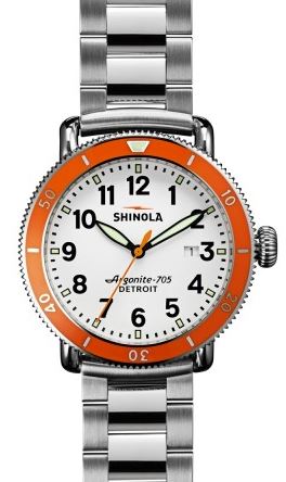 RUNWELL SPORT  42MM SS SHINEY WH DIAL  ORANGE BEZEL 20MM SS 3 LINK BRACELET WITH BUCKLE