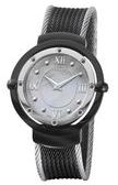 DUAL BEZEL BLK/STEEL 43MM MOP DIAL GREY & BLK CABLE QRTZ