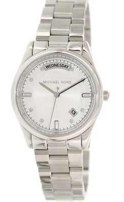 LDSQRTZ SILVER DIAL DAY/DATE WITH CRYSTAL MARKERS SILVER TONE BRACELET
