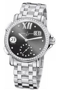 LDS DUAL TIME 49 JEWEL SW QUICK SET SS 37.5MM 60 DIA WR 50M BLK DIAL 1 ROMAN FIGURE SET WITH 12 DIAMONDS+ 20 DIA SS BRACELET