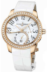 18K ROSE GOLD 41 JEWEL SW 56 RD DIA BEZEL  MOP DIAL WR 30M WHITE ALLIGATOR STRAP