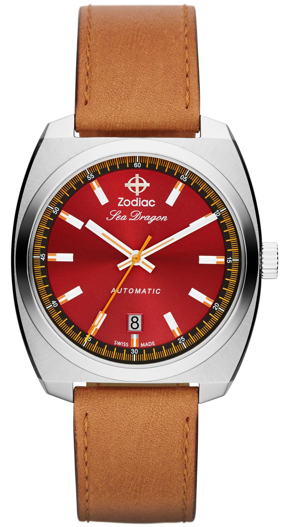 SDRG AUTO RED DIAL STEEL CASE WITH BROWN STRAP
