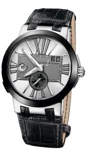 EXEUTIVE DUAL TIME 34 JEWEL SW 43MM WR 100M GREY/SILVER DIAL ROMAN # SS CASE BLK ALLIGATOR STRAP