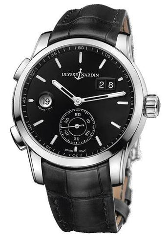 DUAL TIME 49 JEWEL SW QS BIG DATE SS CASE 42MM WR 30M BLK DIAL ALLIGATOR STRAP