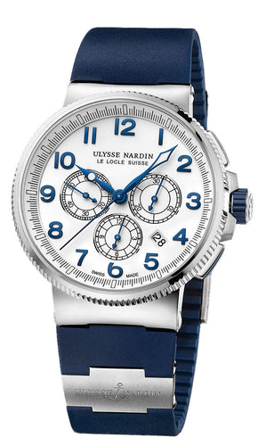 MARINE CHRONOGRAPH 25 JEWEL SW 43MM WR 100M WHITE DIA BLUE RUBBER/TITANUIM STRAP
