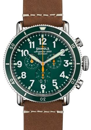 RUNWELL SPORT 48MM SS SHINEY PLATING GREEN DIAL 24MM BROWN STRAP