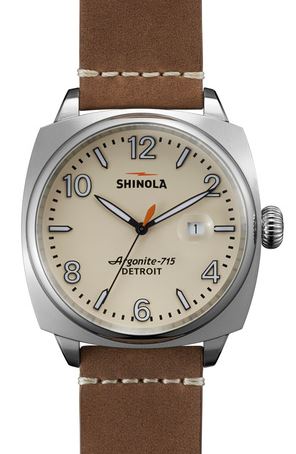 BRAKEMAN 46MM BRUSHED SS CASE CREAM DIAL OATMEAL OUTRIGGER LEATHER STRAP