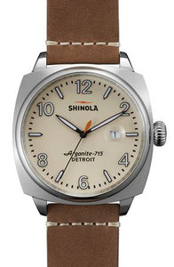 BRAKEMAN 46MM BRUSHED SS CASE CREAM DIAL OATMEAL OUTRIGGER LEATHER STRAP