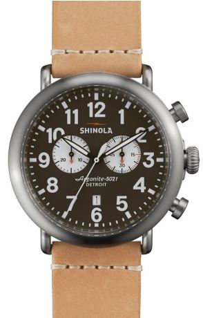 RUNWELL 2 EYE CHRONO 47MM W BROWN /GRAY DIA NATURAL LEATHER STRAP