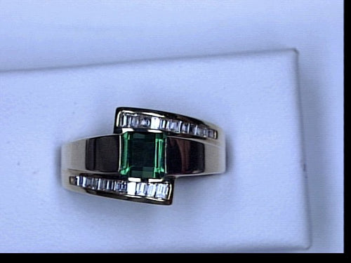 14KT YG GREEN TOURMALINE W DIA