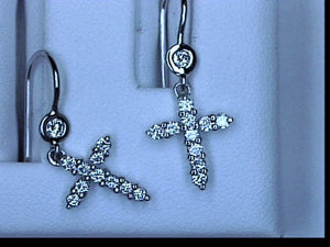 PLAT .36CT DIAMOND CROSS EARRINGS FRENCH HOOK