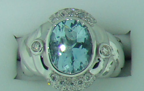 18KT WG 3.38CT TW AQUAMARINE W .50CT TW DIA RING