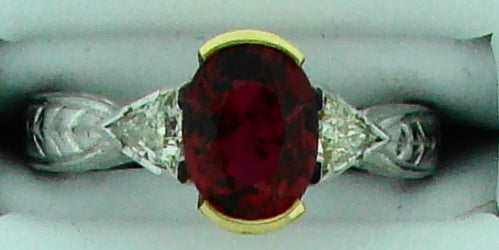 18KT PLT 2.49CT TW RED SPINAL W .85CT TW DIAMOND RING